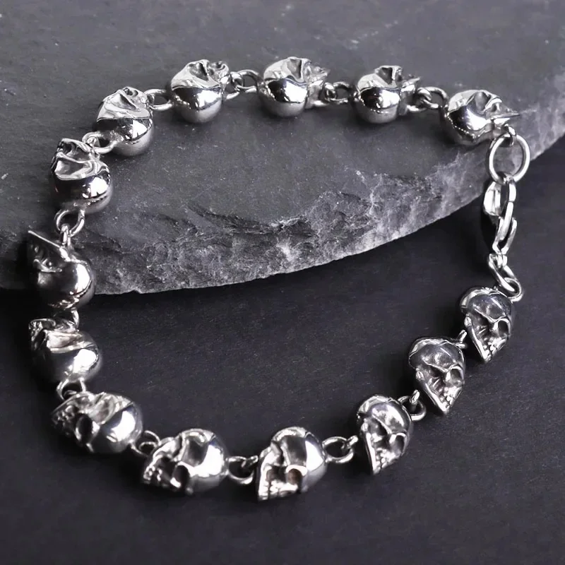 AliExpress Vintage Gothic Metal Skull Chain Bracelet for Men Personalized Cool Everyday Punk Rock Bike Jewelry Gift
