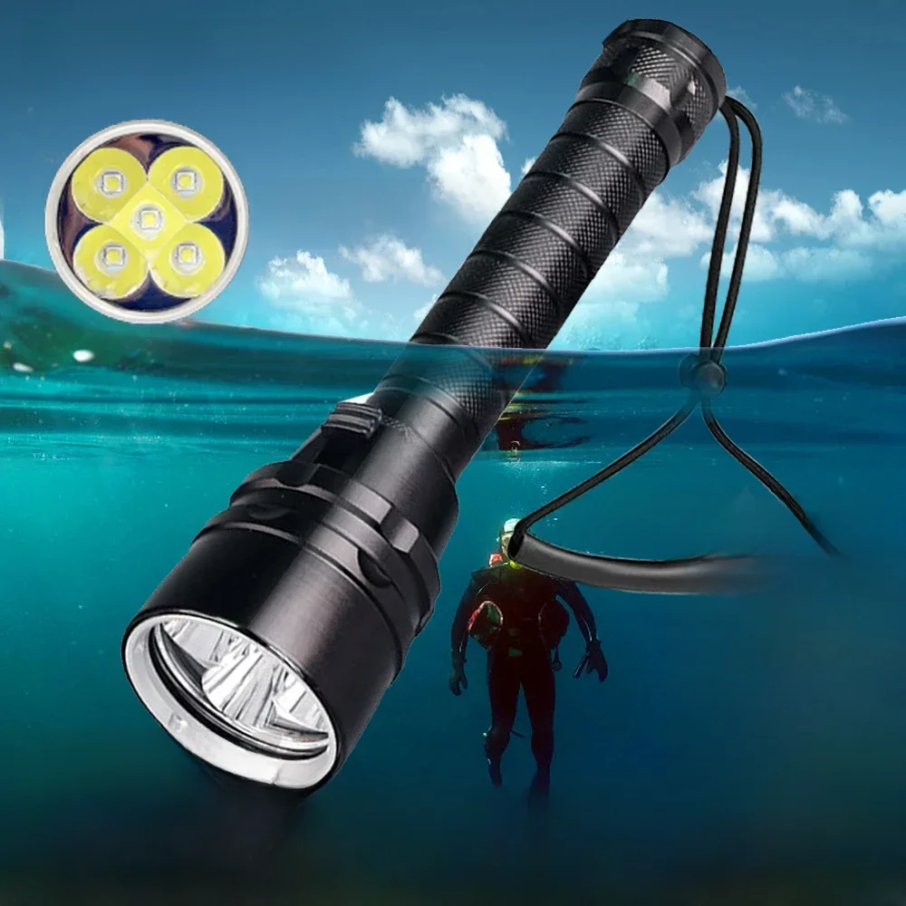 LONKINDE Injuste-Lampe de poche de plongée sous-marine à LED, lampe de poche de plongée sous-marine, torche à LED, lanterne, étanche IPX8, 10000LM, 3/5 LED, 200m 3