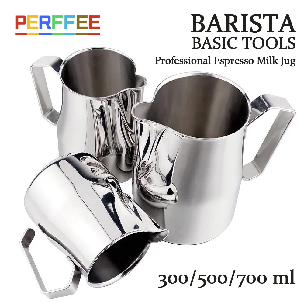 Coffee Milk Jug Easy Pour Spout Espresso Milk Cup Stainless Steel Europa Professional Milk Pitcher Steaming Jug 300/500/700ml