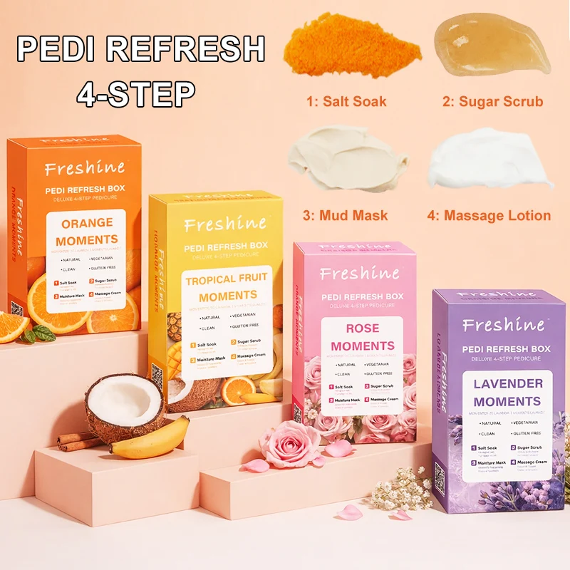 4-in-1 Foot Bath Set: Foot bath salts, exfoliating scrub, cream, and foot mask. 4 piece foot bath set，at-home foot soaking care.