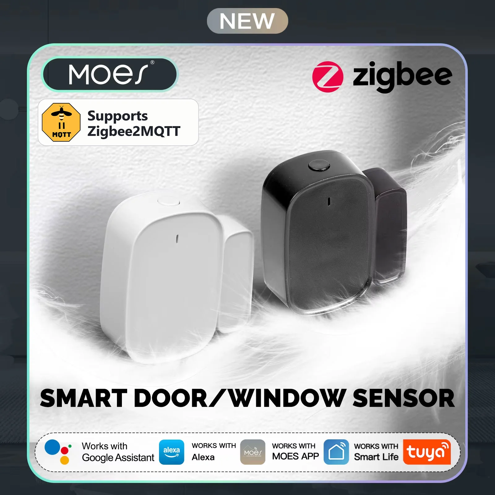 MOES Tuya ZigBee 2MQTT Smart Door Window Sensor Gate Opening Detector Home Se...