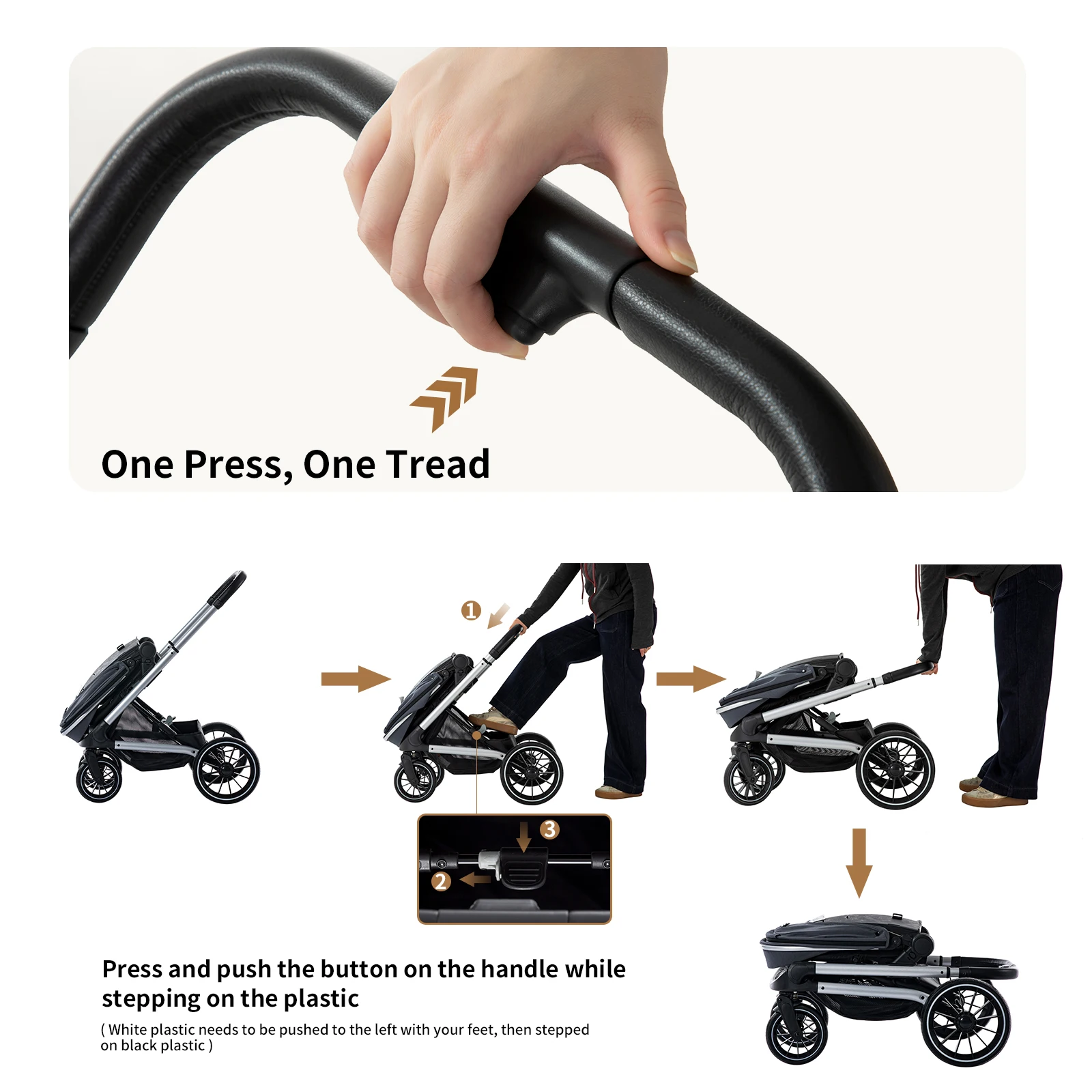 Wende-Kinderwagen, kompakter Kinderwagen mit großen Rädern, zum Sitz und Liegen verstellen, faltbarer tragbarer Kinderwagen für Neugeborene