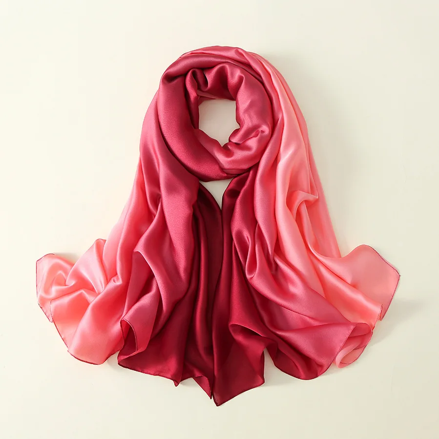 2022 Luxury Brand Solid Color Gradient Silk Scarf Women Fashion Luxury Shawls and Wraps Beach Female Foulard Oversides Wholesale