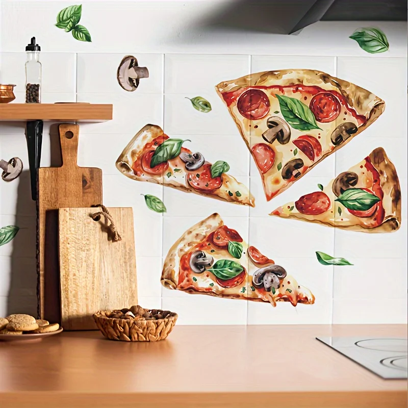 1Pc Colorful Painted Delicious Pizza Kitchen Wall Sticker, Self-Adhesive Pvc Home Decoration Sticker, Suitable for Living Room, Bedroom, Dining Room, Kitchen, Entryway, and Wall Decals, Easily Create a Warm and Fun Space, a Creative and Thoughtful Gift for Family, Friends, and Loved Ones