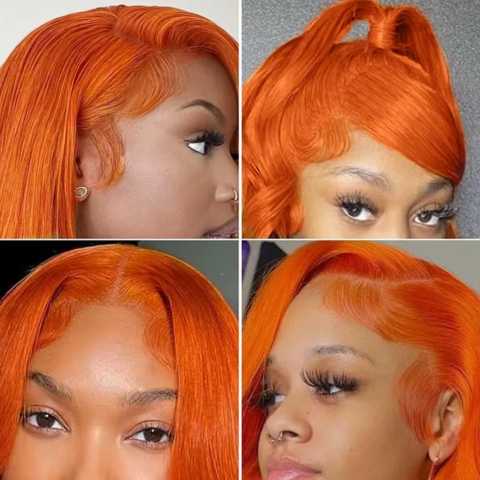 شعر مستعار الزنجبيل شعر الإنسان 13x4 مستقيم الدانتيل الباروكات الأمامية شعر الإنسان Hd شفاف 350 # باروكات شعر بشري باللون البرتقالي والزنجبيل للنساء #3