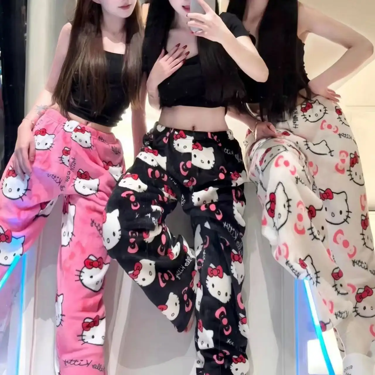 Y2K Hello Kitty Pajamas Pants Sanrio Anime Women's Pajama Pants Cartoon Fashion Home Sleepwear Trousers Leisure Home Clothing