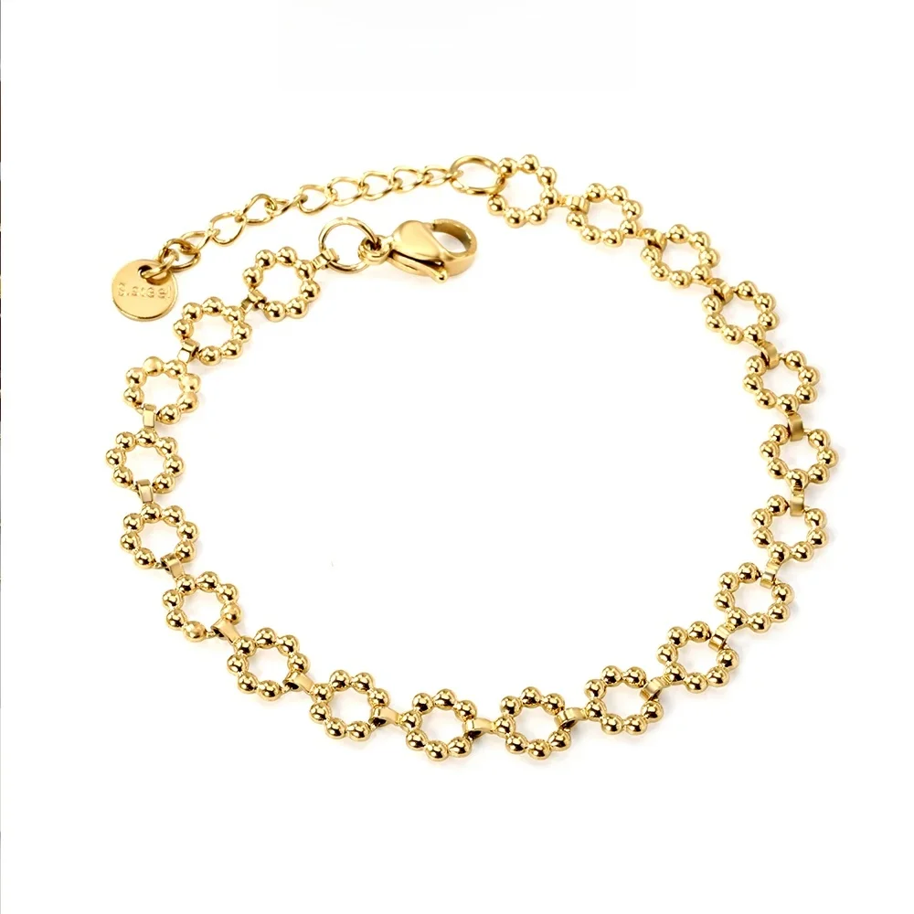 Bracelet de luxe en acier inoxydable pour hommes et femmes, coquille de café, couleur dorée, fleur géométrique, chaîne à breloques en métal sur la main