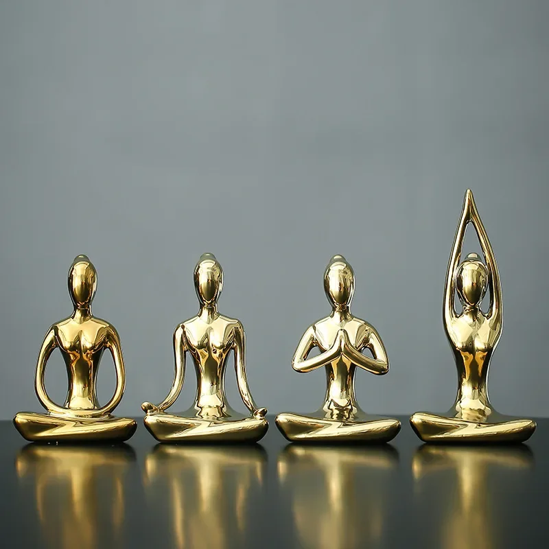 Décor à la maison Art abstrait céramique Yoga poses Figurine porcelaine dame Figure Statue étude bureau Yoga Studio ornements décorations