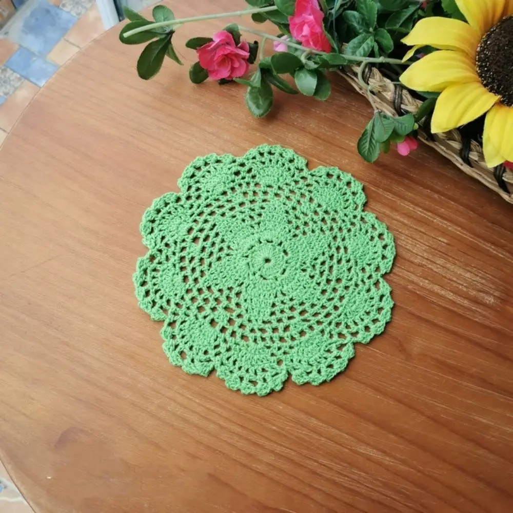 20cm Round Crochet Doilies White Beige Pink Blue Green Purple Lace Coasters Soft Decorative Table Placemats Vintage Home Napkins