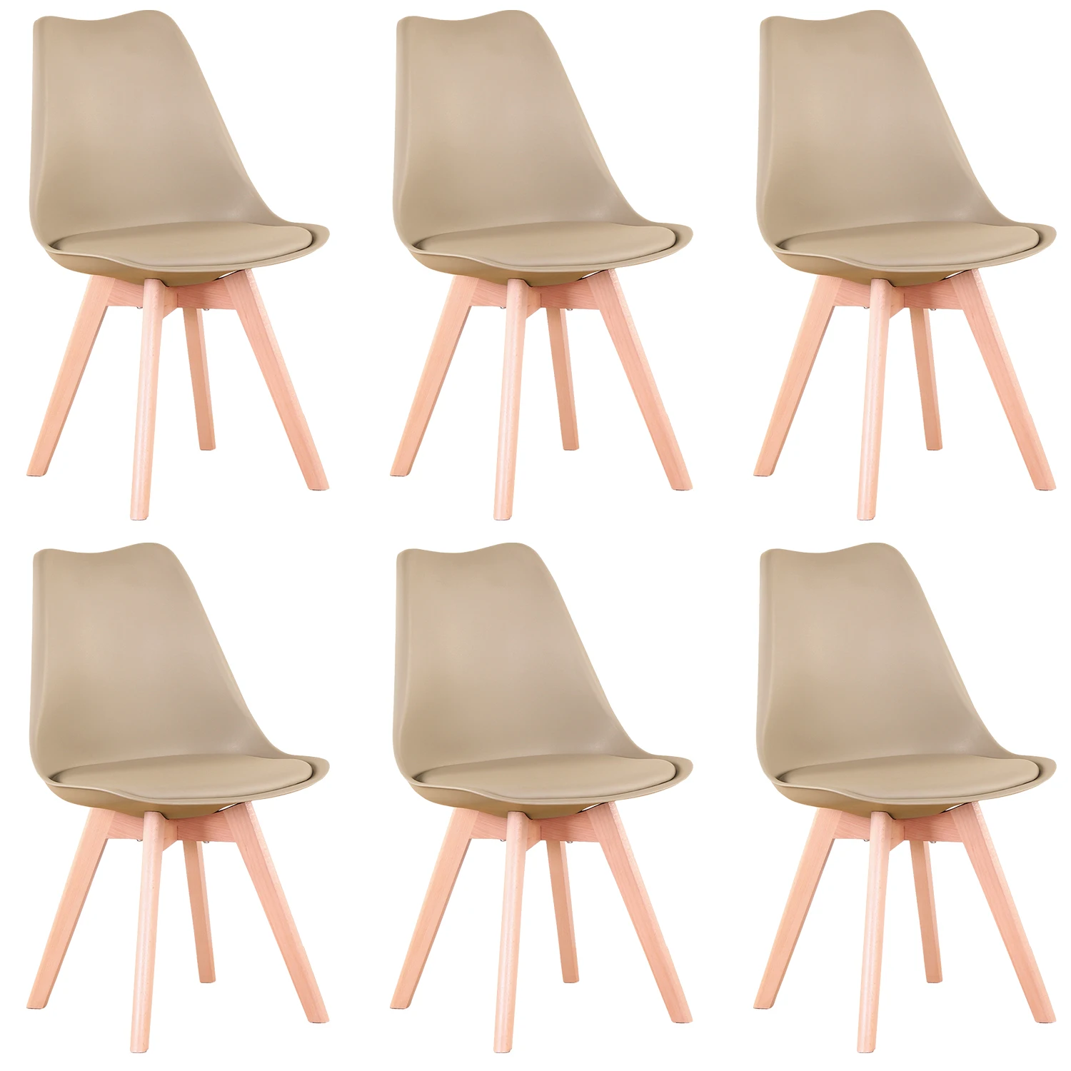 Ein Set mit 2/4/6 Mid-Century-Esszimmerstühlen, moderner DAW-Shell-Loungesessel aus Kunststoff mit Holzbeinen für die Küche, Büro, Schwarz