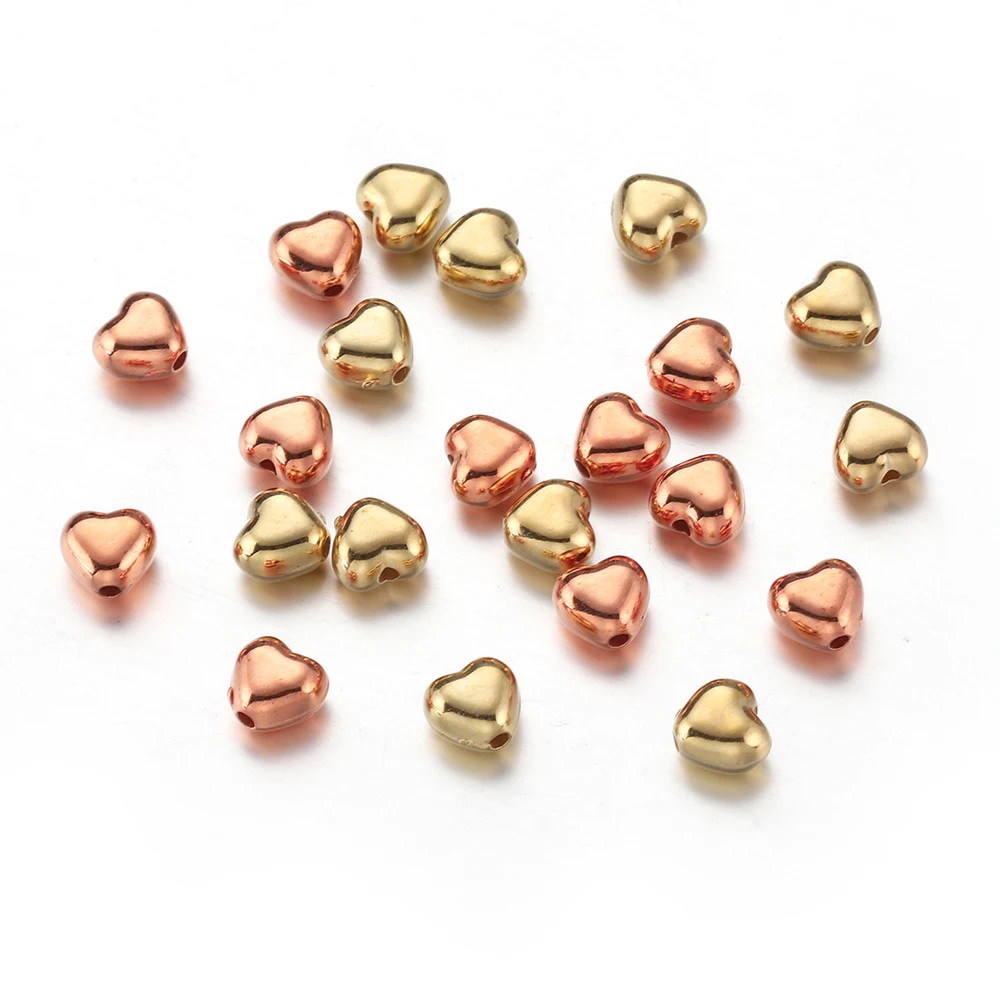 100Pcs/lot Love Heart Beads for Jewelry Making DIY Necklace Bracelet Rose Gold Plated CCB Loose Spacer Beads Findings Wholesale