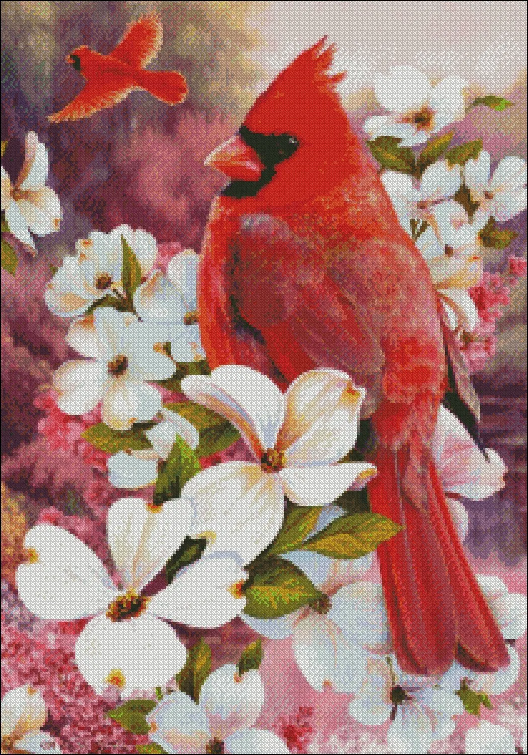 2024Spring Dogwood Lilac Cardinal - Counted Cross Stitch Kits - DIY Handmade Needlework Embroidery 14 CT Aida Sets DMC Color