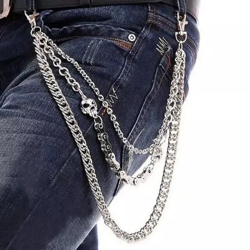 Punkowy łańcuszek do spodni Srebrny łańcuszek do spodni dla mężczyzn Łańcuszek do spodni Cool Metal Rock Chain Hiphop Summer Jewelry Man — zdjęcie 2