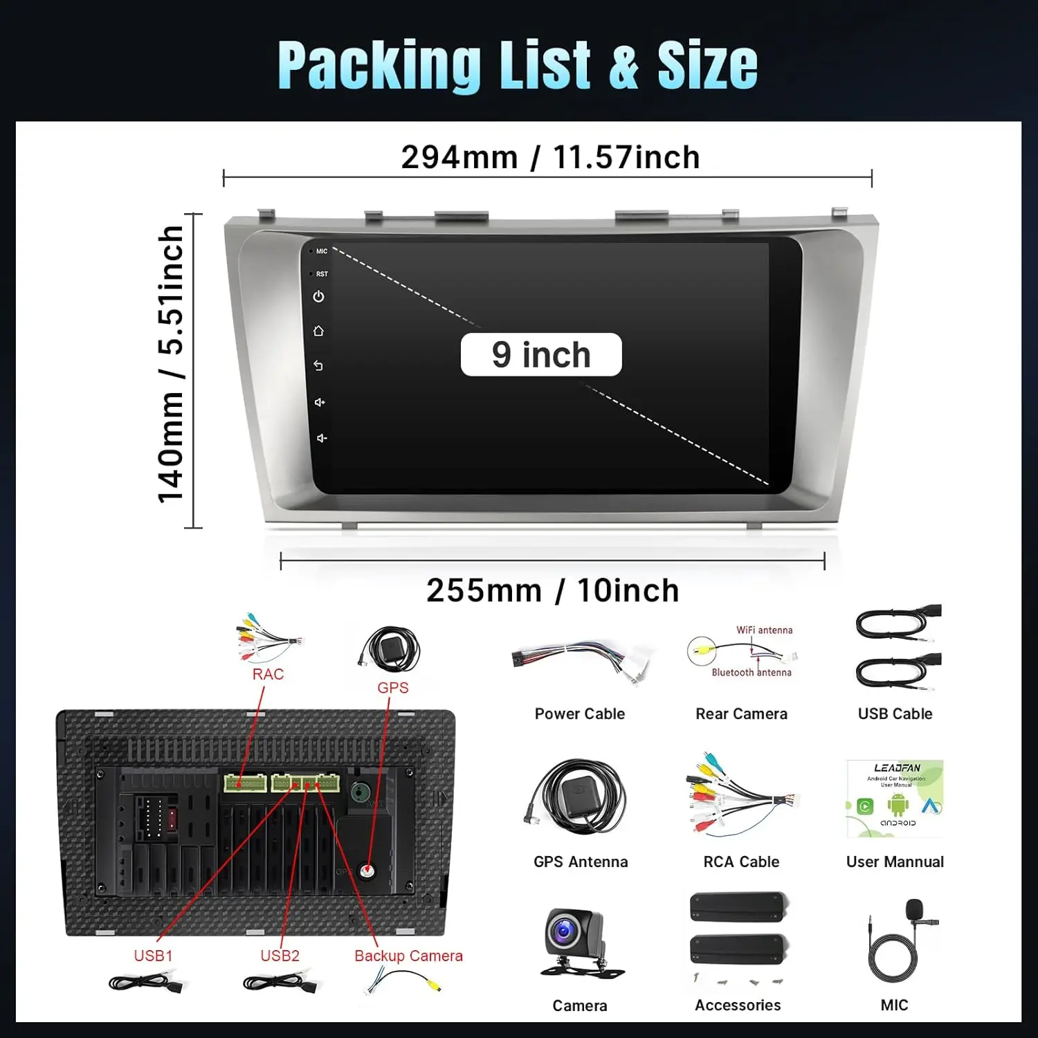 شاشة 9 بوصة لسيارة تويوتا كامري 2006-2011 ستيريو سيارة مع بلوتوث FM SWC GPS (بدون J.B.L وشاشة كبيرة) #4