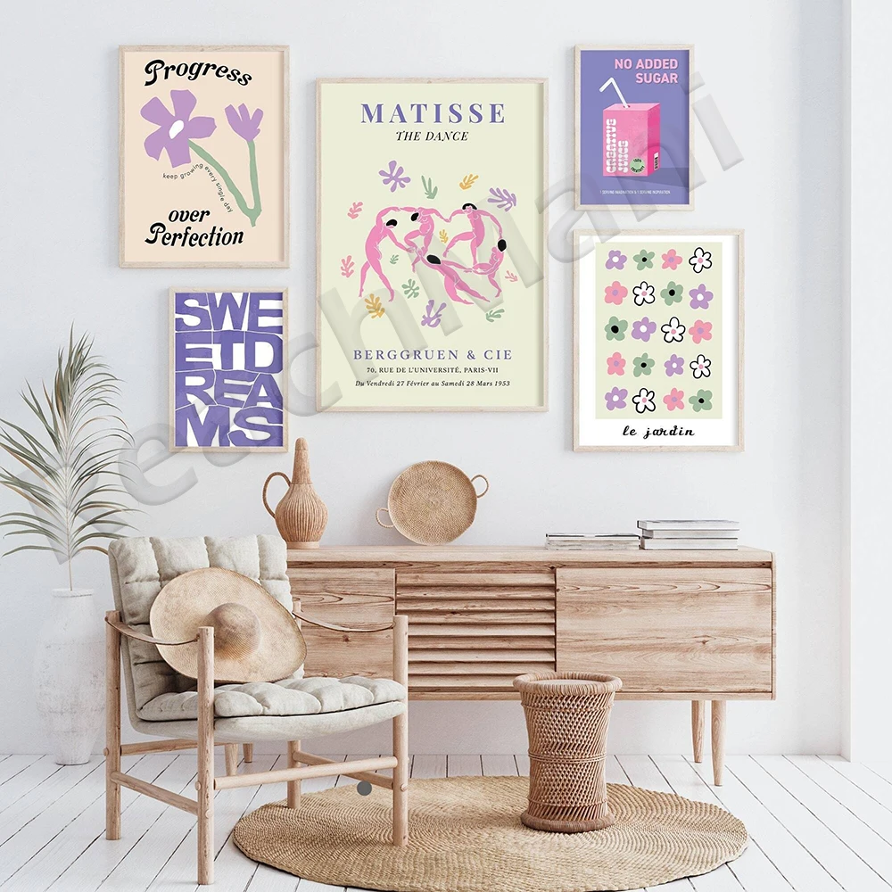 Danish pastel poster, Y2K print, Matisse wall art, pastel purple pink green gallery wall dorm decor, aesthetic poster