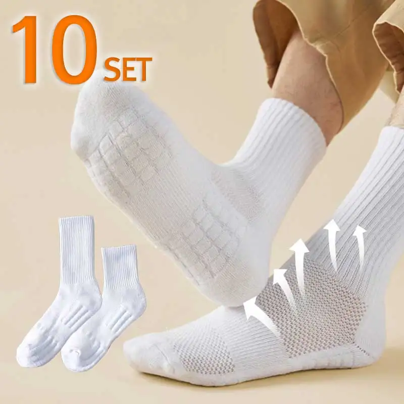 [Korea Shipping/10 Pairs Set] Thick Middle-neck Sports Scottons Cushion Climbers Golf Running Basketball Badminton Movement 10 pairs of anti-slip cushion socks