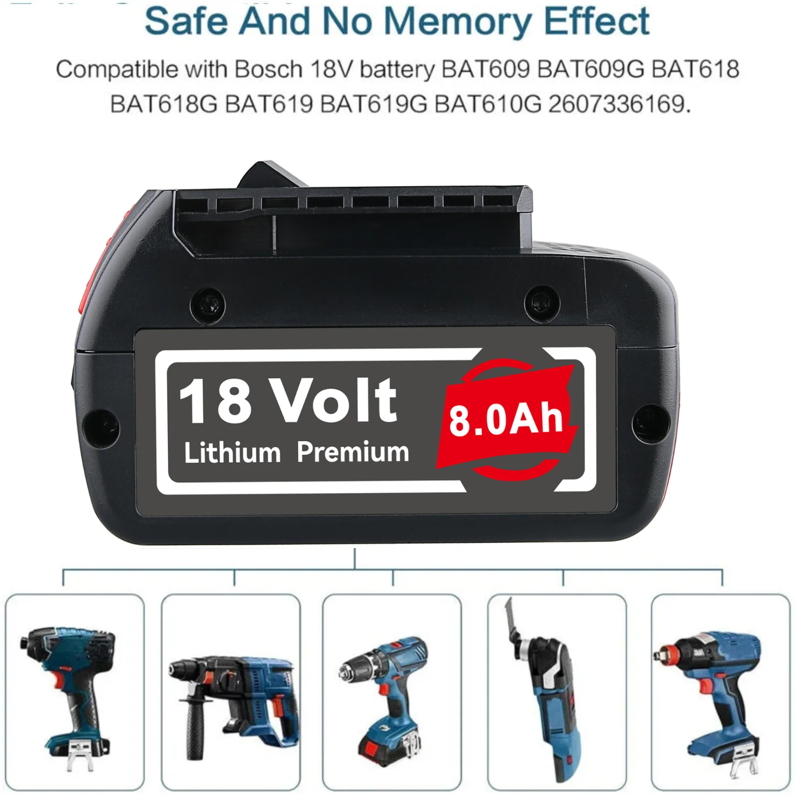 1/2/4 pezzi BAT609 8.0Ah Li-on Sostituisci per utensili elettrici a batteria Bosch 18V BAT610 BAT612 BAT618 Vestito per perno batteria Bosch 18V