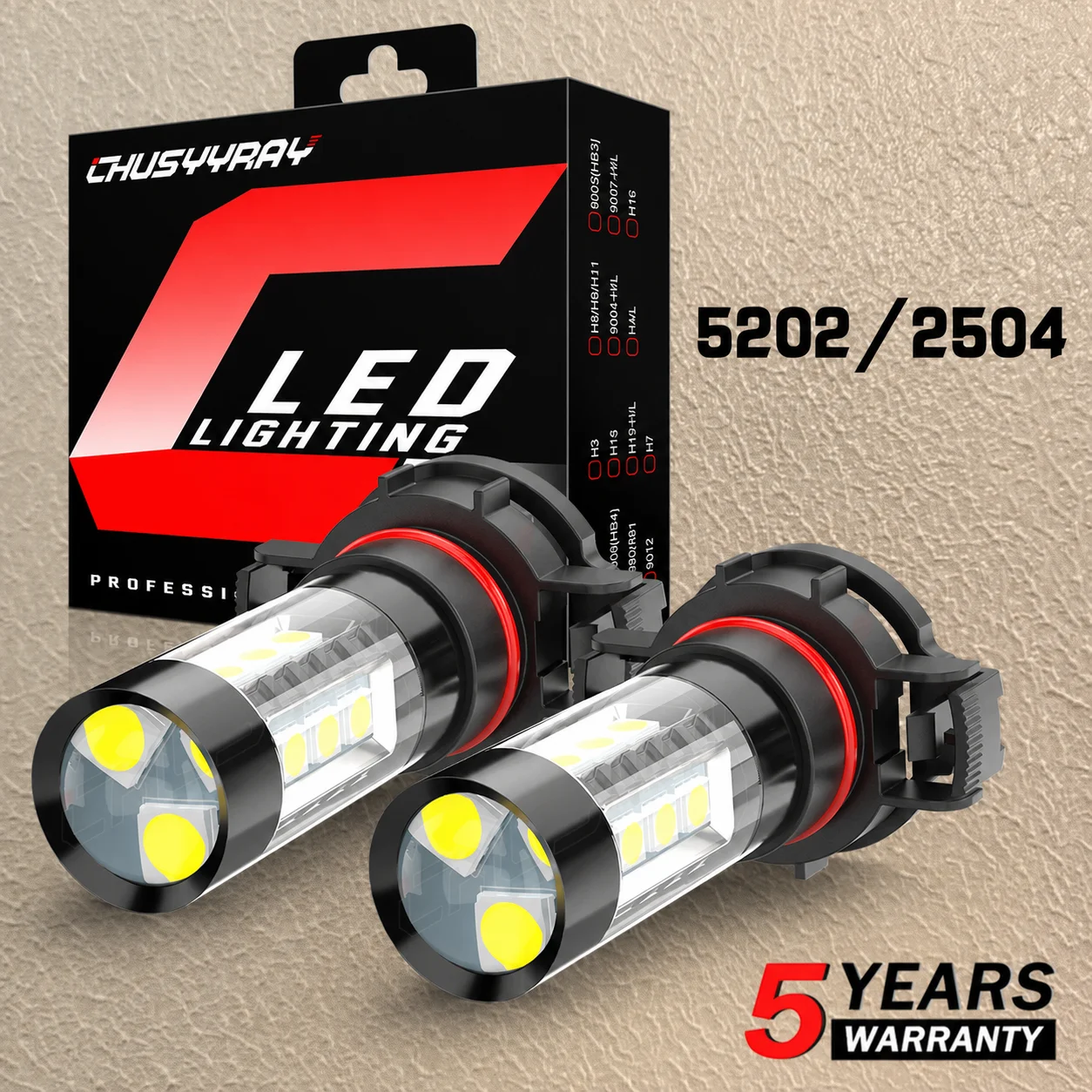 LED Bulbs Car Spotlights 5202 Car Light Headlights Front Headlight 2x 80W 10000LM 6000K Super White