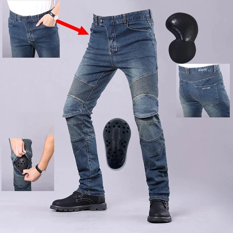 AliExpress New Four Seasons Motorcycle Slim Fit Elastic Cycling Pants Motorcycle Jeans Retro Fashion Jeans Racing Off Road Anti Drop Pants