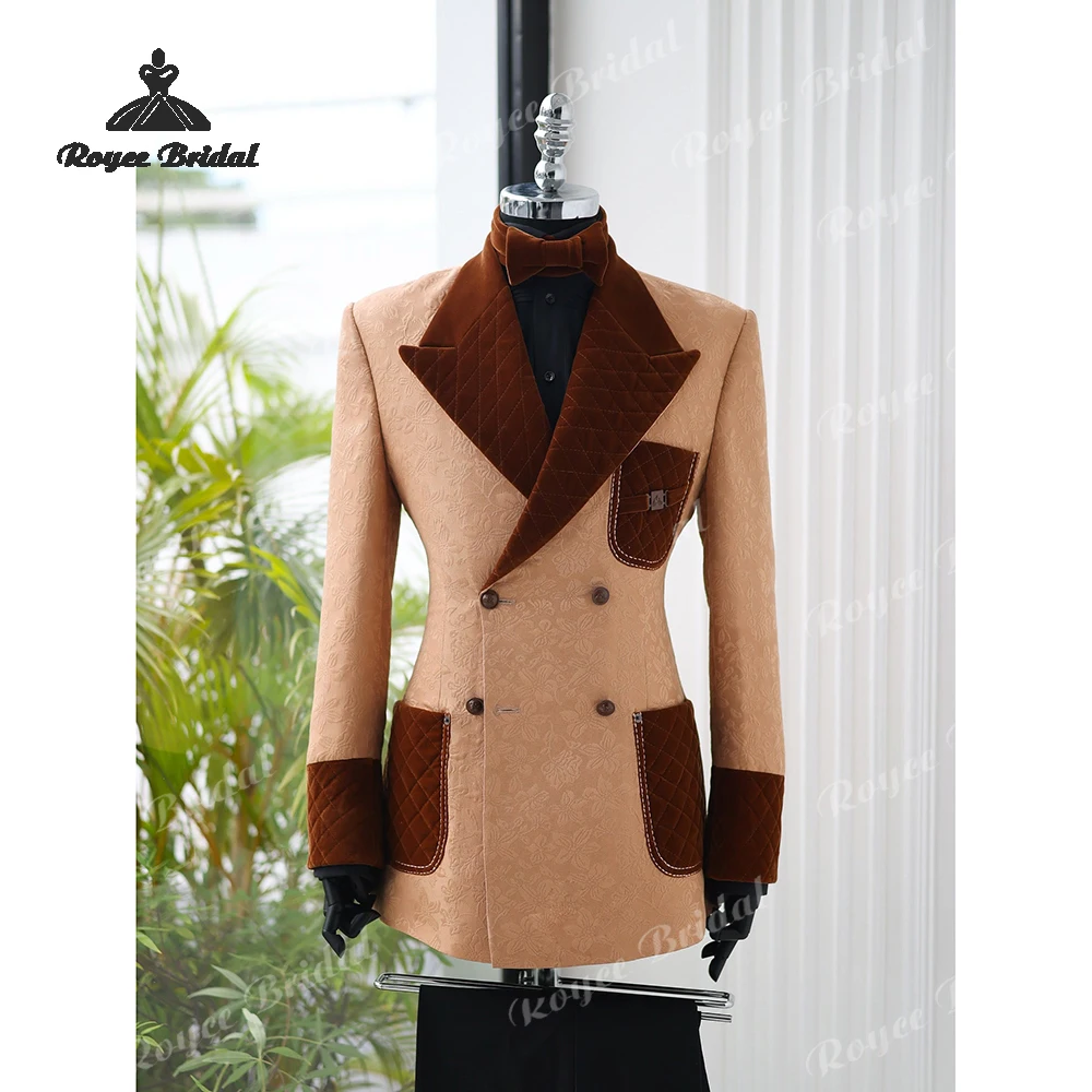 

Двухсекционные двубортные свадебные мужские костюмы 2026, коричневые стеганые деловые костюмы с лацканами и бриллиантами для выпускного вечера, костюм homme mariage