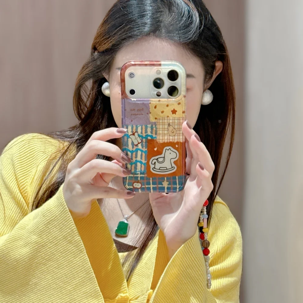 Чехол для телефона Apple Pony в клетку в стиле ретро, подходит для iPhone 14/15/16/17 Pro Max, новый модный противоударный защитный чехол