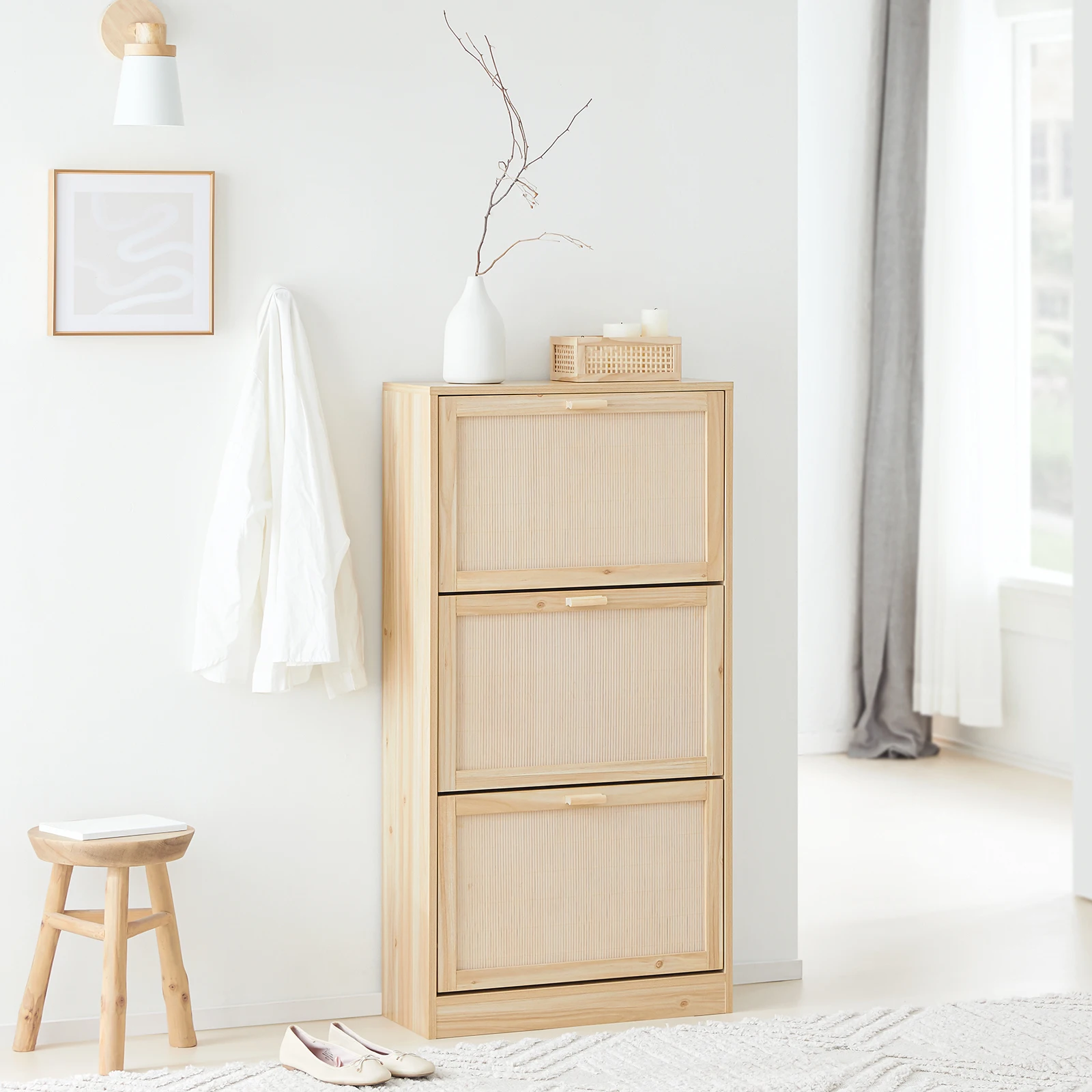 SoBuy FSR159-N Armoire à chaussures à 3 rabats étagère à chaussures étroite étagère à chaussures avec 6 surfaces d'étagère commode à chaussures