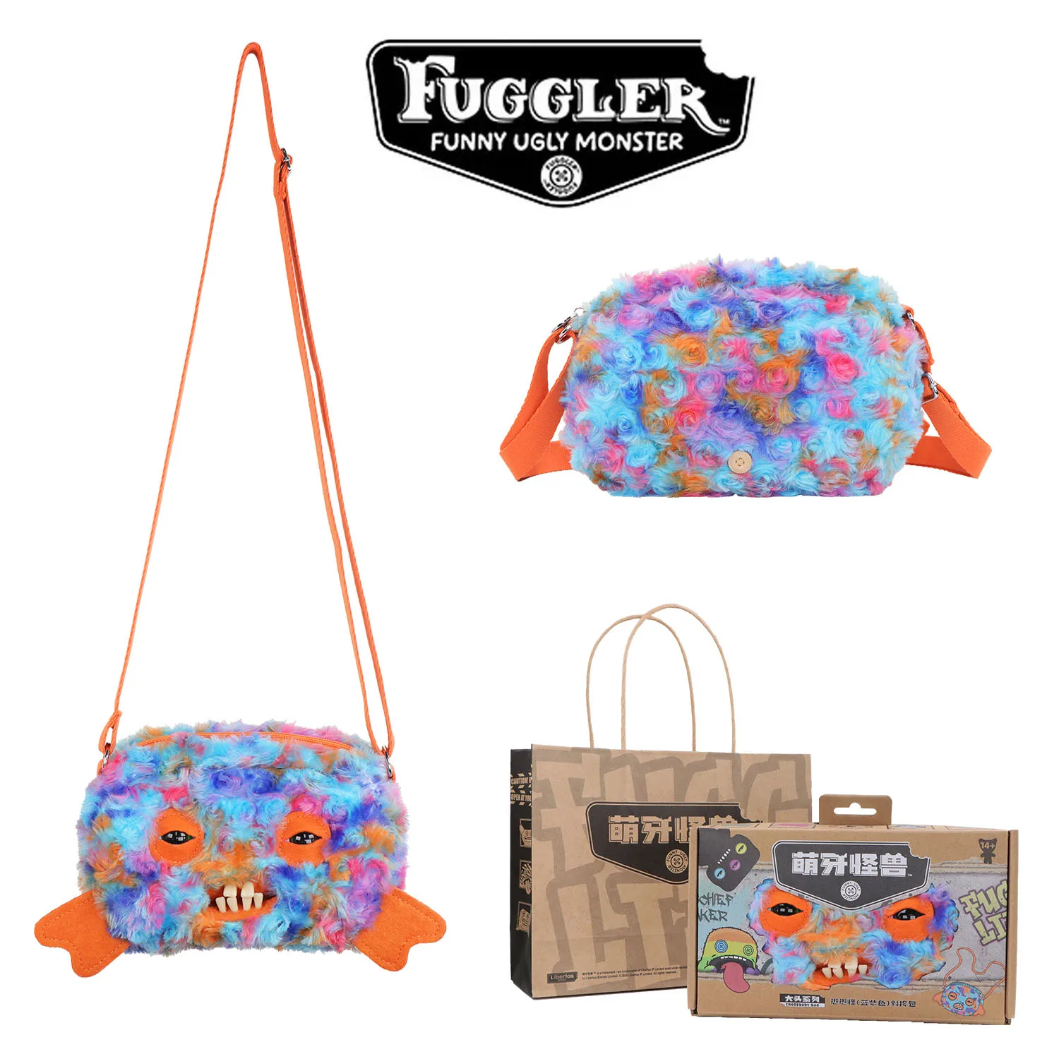 Fugglers Hässliches Zahnmonster Flauschige Umhängetaschen Niedliche Fugg Plüsch-Geldbörse Schulter-Rucksack Portemonnaie für Mädchen Jungen Cartoon-Tier 22CM