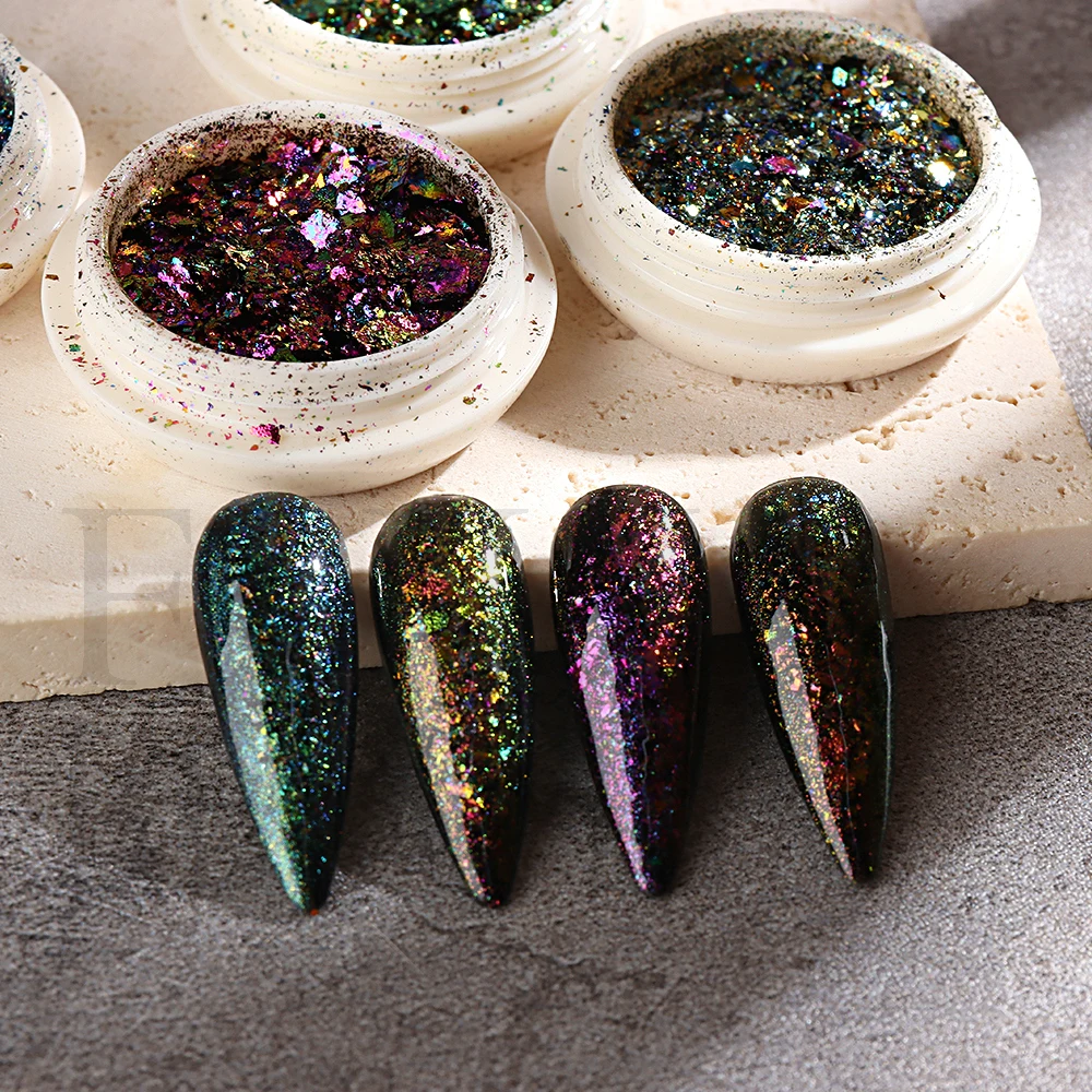 1 scatola Chameleon Nail Glitter paillettes olografico lucido fiocchi irregolari particelle grossolane polvere accessori per Manicure fai da te LEBBL01