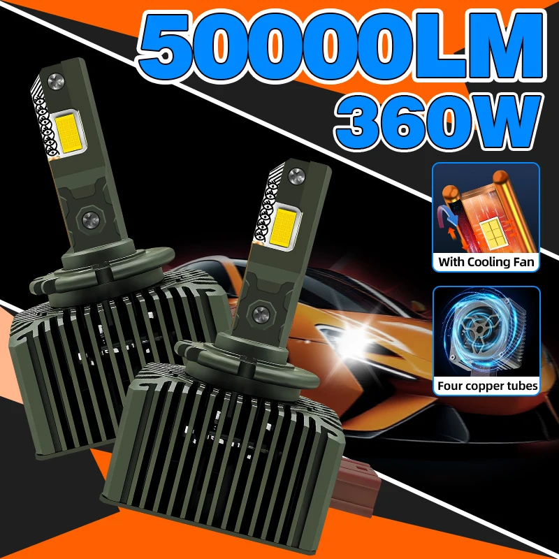 2PCS D1S D3S LED Headlight Bulbs D2S/D2R D4S/D4R 50000LM 360W 4 Copper Tube Canbus 6000K White Auto Xenon Bulbs Replacement