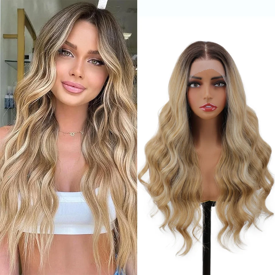 

Объемная волна 360 Прозрачные парики фронта шнурка 180% Плотность Ombre Светлые синтетические волосы Ежедневный парик 24-дюймовые синтетические парики фронта шнурка