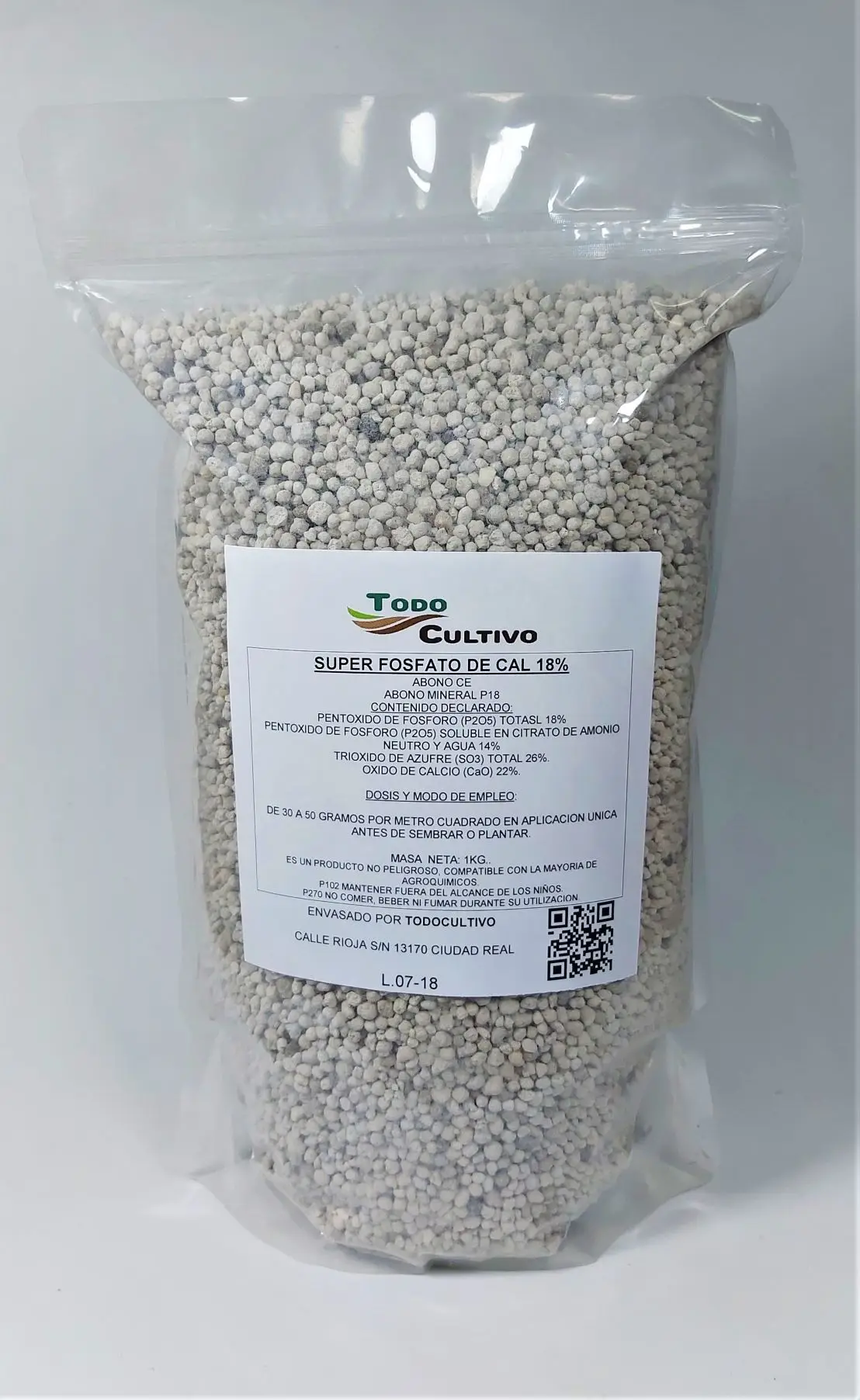 18% lime superphosphate 00-18-00, fertilizer for the application in sementera, widely used in legume species such as alfalfa corn and others such as fruit trees or plantations of Young Woody