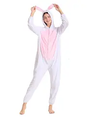 Funivals Unisex Animals Bunny Costume Adult，Plush Hooded Animals Onesie Homewear Adults，Halloween Christmas Jumpsuit Women & Men