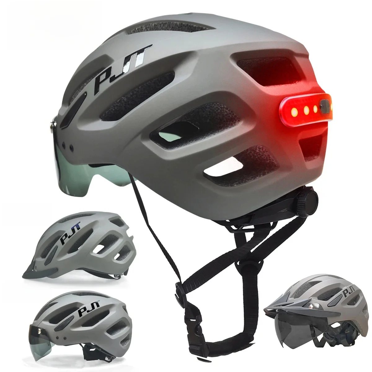 AliExpress PJT Adult Bike Helmet With Rechargeable LED Rear Light Dual Mode Goggle Cycling Helmet MTB Lightweight Breathable Bicycle Helmet