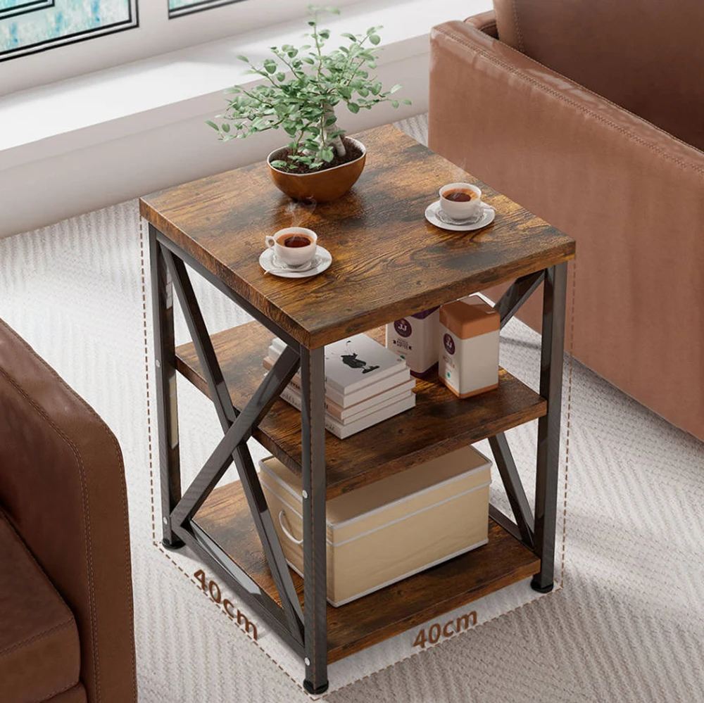 AnneFish European Classic Distressed Coffee Side Table With Three-tier Storage Space For Living Room Side Table