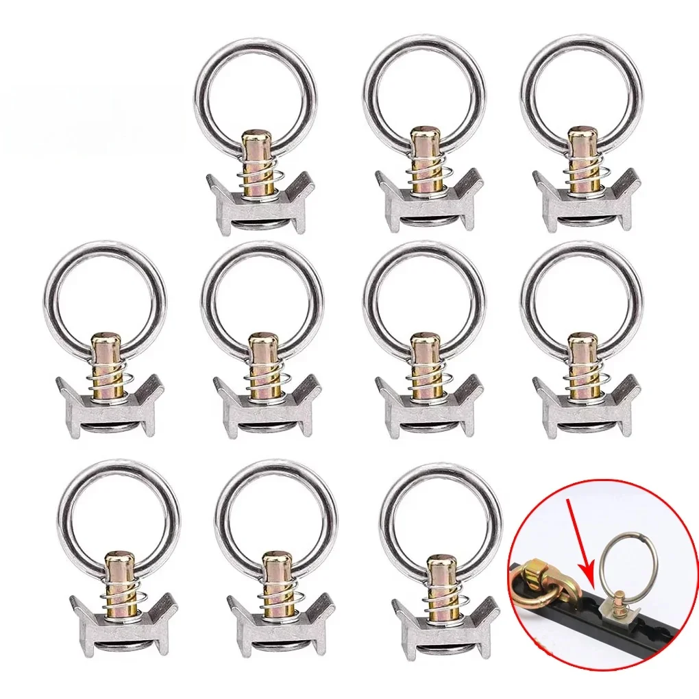 10 stuks L Track Aluminium RVS Single Stud Track Fitting met O Ronde Ring en Lente, motorfiets Trailer Tie Downs - afbeelding 2