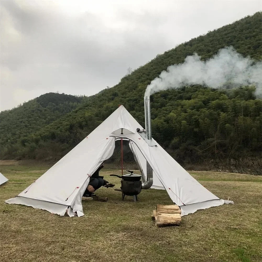 Nieuwe 1-2 Persoons Piramide Tentschuilplaats Ultralicht Buiten Camping Tipi Met Sneeuwrok Met Schoorsteengat Wandelen Backpacking Tenten - afbeelding 2