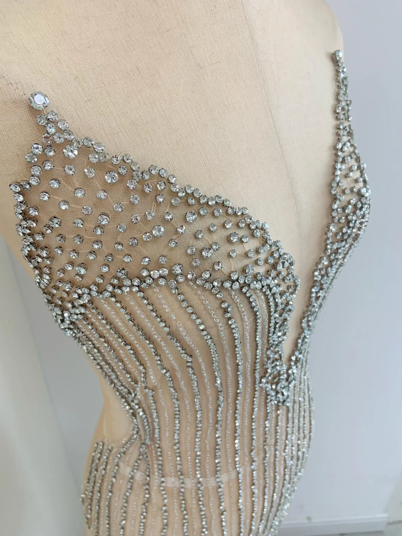 Deep V Neckline Rhinestone Applique Patch For Couture, Dress, Costume, Prom Dress, Super Sparkling