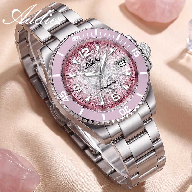ADDIES Luxury Women Watch Japanese Quartz GM12 Movement 316L Stainless Steel 50M Waterproof Ceramic Bezel Wristwatch Luminous
