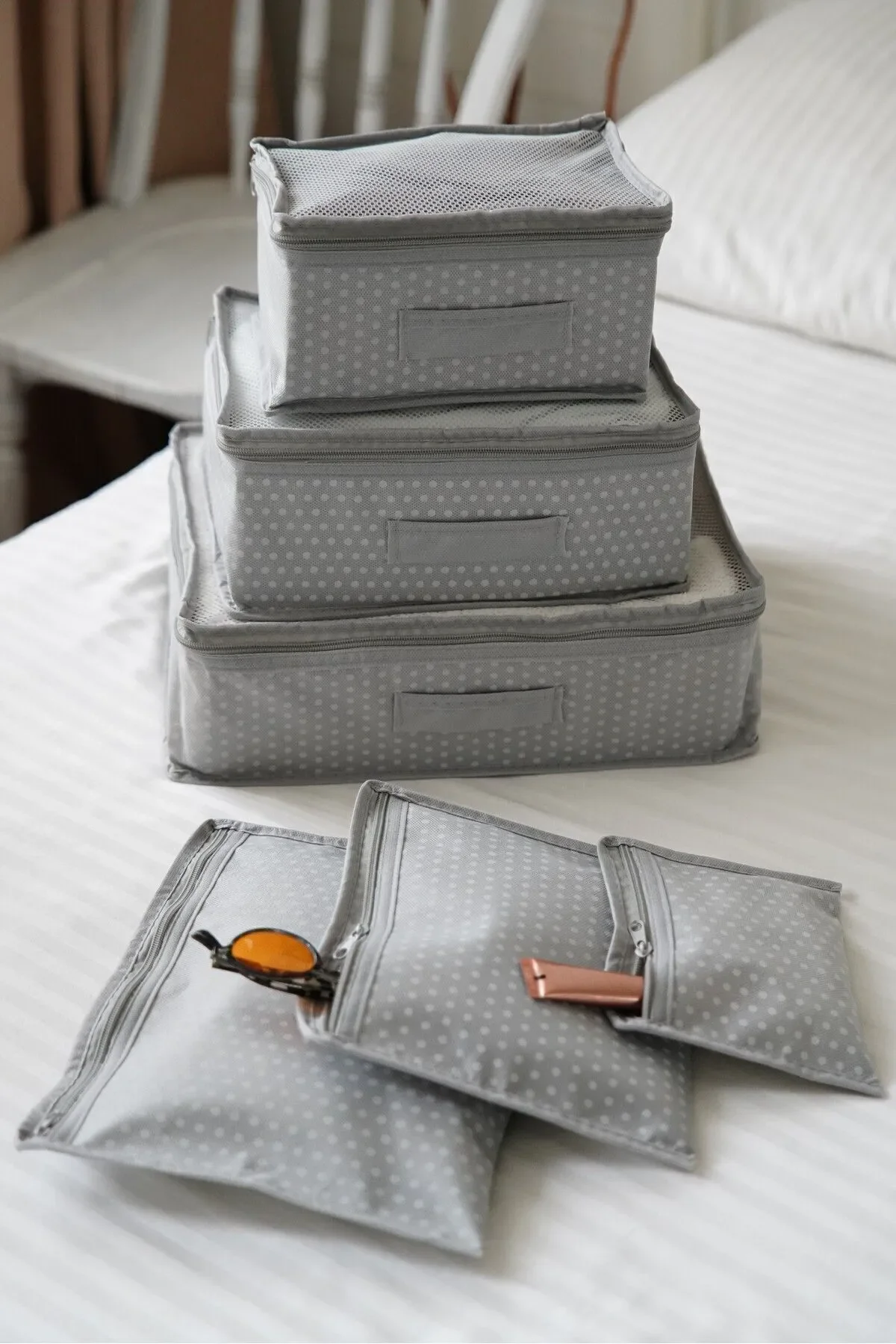 

6-Piece Suitcase Organizer Suitcase Organizer Set Travel Bag Gray Polka Dot