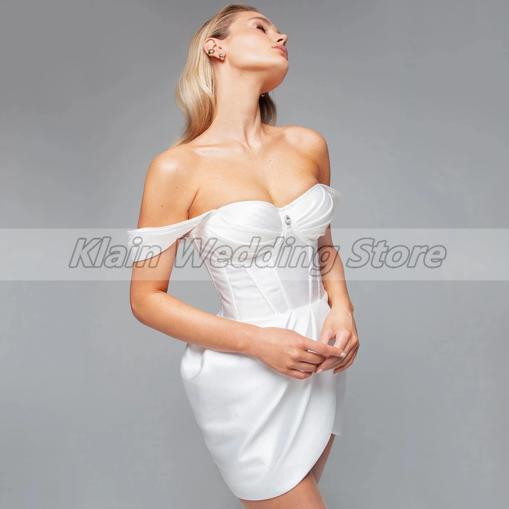 Weilinsha-Vestido de casamento feminino simples com ombro fora, querida sexy, comprimento pequeno mini, vestidos de noiva, renda para cima, 2023