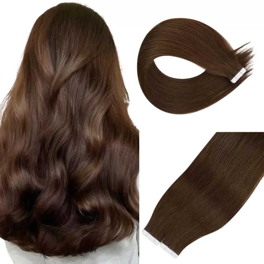 

# 4 прямые 100% ленты для наращивания человеческих волос шоколадно-коричневого цвета, упаковка 50 грамм, 20 шт., наращивание человеческих волос
