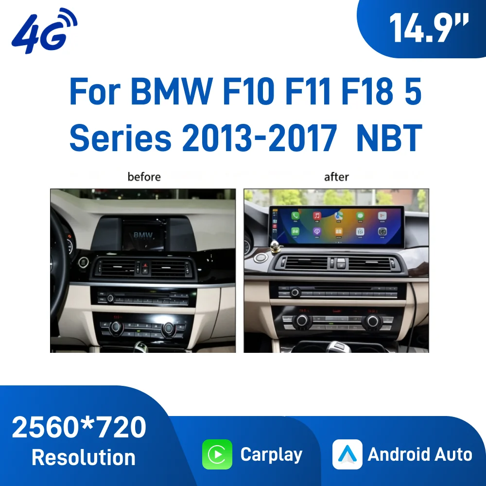 For BMW 5 Series F10 F11 F1814.9 Inch Android Car Navigation 2013-2017 NBT, GPS Multimedia Player,  Wireless CarPlay