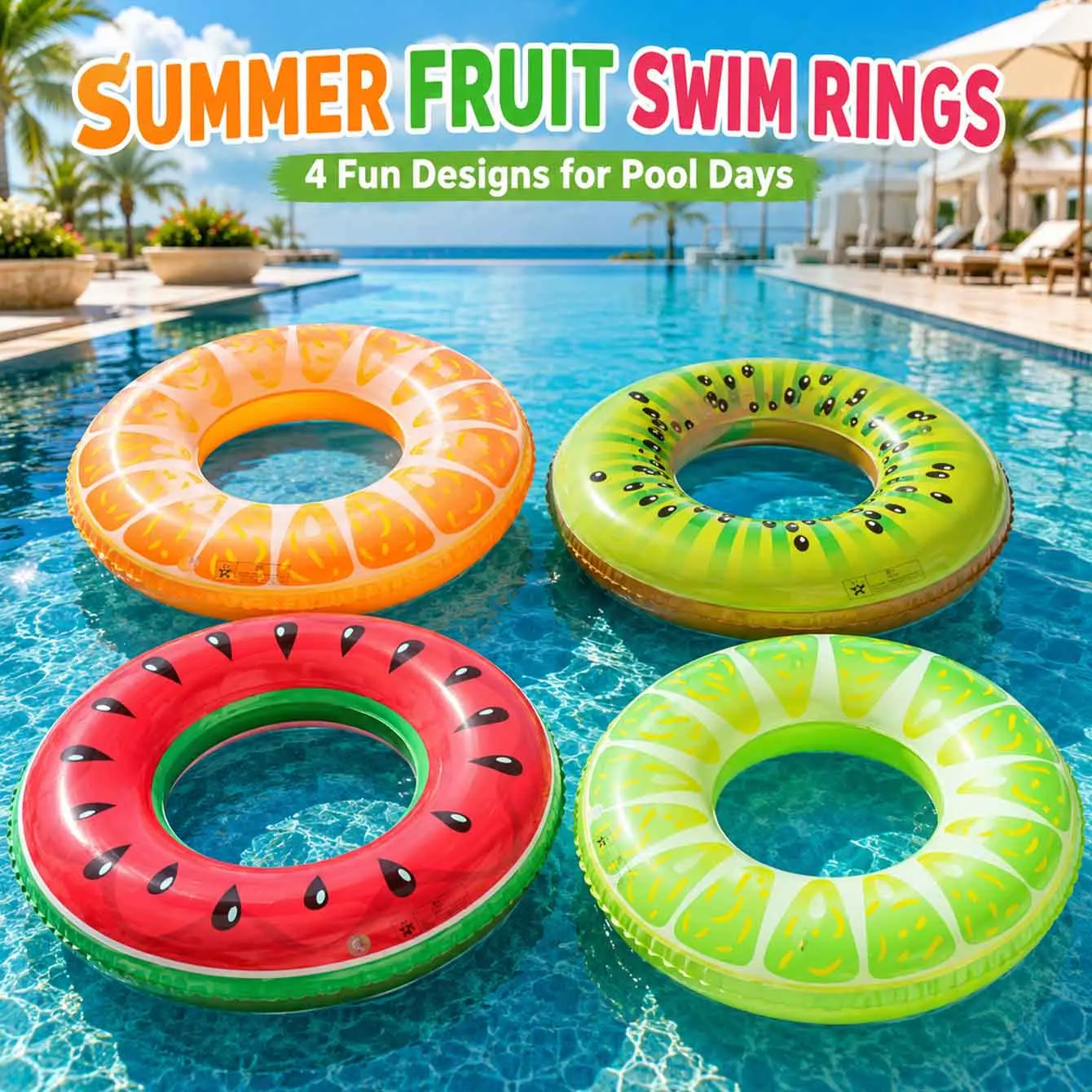 

1PC Fruit Inflatable Swim Ring Pool Float, Watermelon Kiwi Orange Lemon Tube, Durable PVC Float for Beach Lake Party Summer
