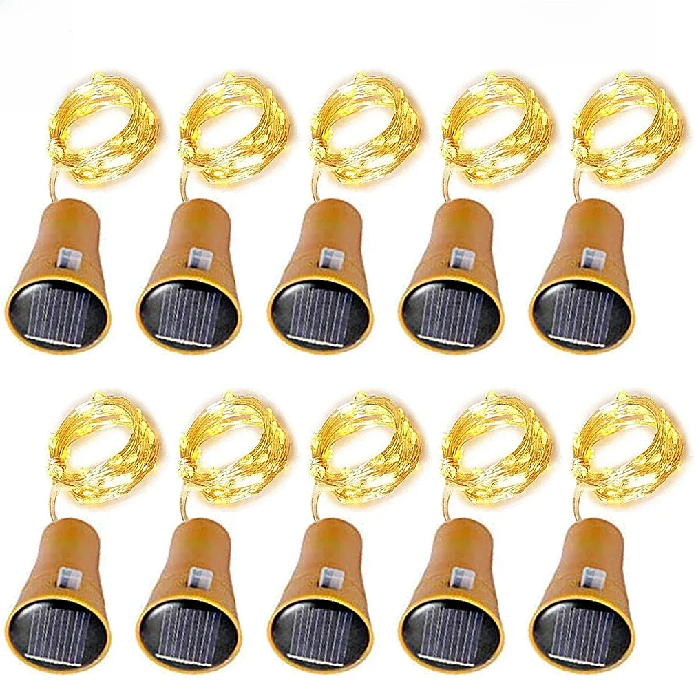 10/20Leds Zonne-Wijn Fles String Licht Zonne-Energie Koperdraad Sprookjes Kurk Vorm Kerstlamp Voor Bruiloft Feest Tuin Decor - afbeelding 2