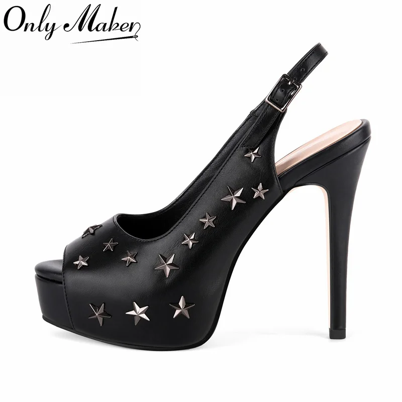 

Onlymaker Platform Peep Toe Star Studded Slingback Thin High Heels Party Dress Big Size Stiletto Sandals