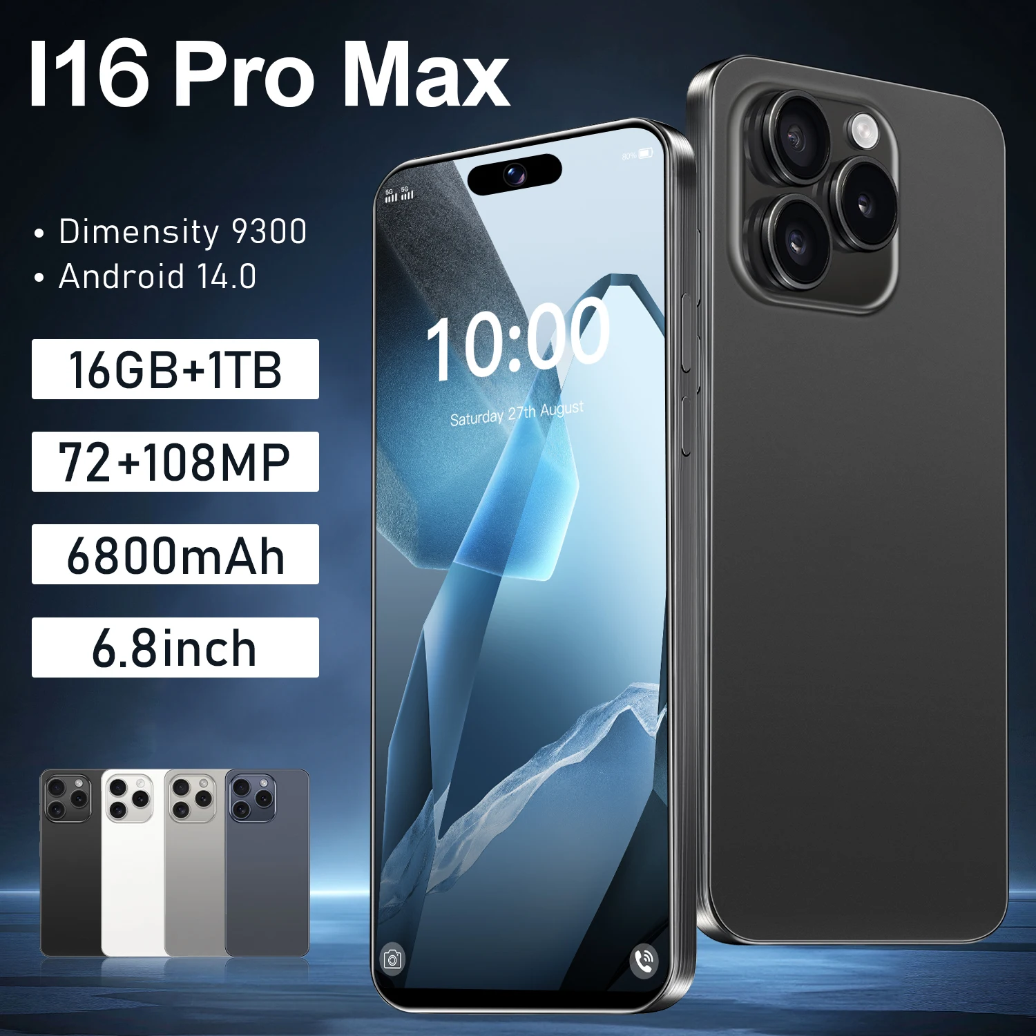 

HOT 2025 New I16 Pro Max Original Intelligent 5G Dual Card Dual Standby Android 14 System Global Version 7800mAh Battery