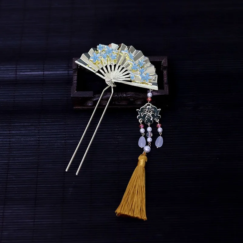 Chinese Xiuhe Wedding hair accessories Mini metal fan hairpin antique cheongsam accessories bride wedding