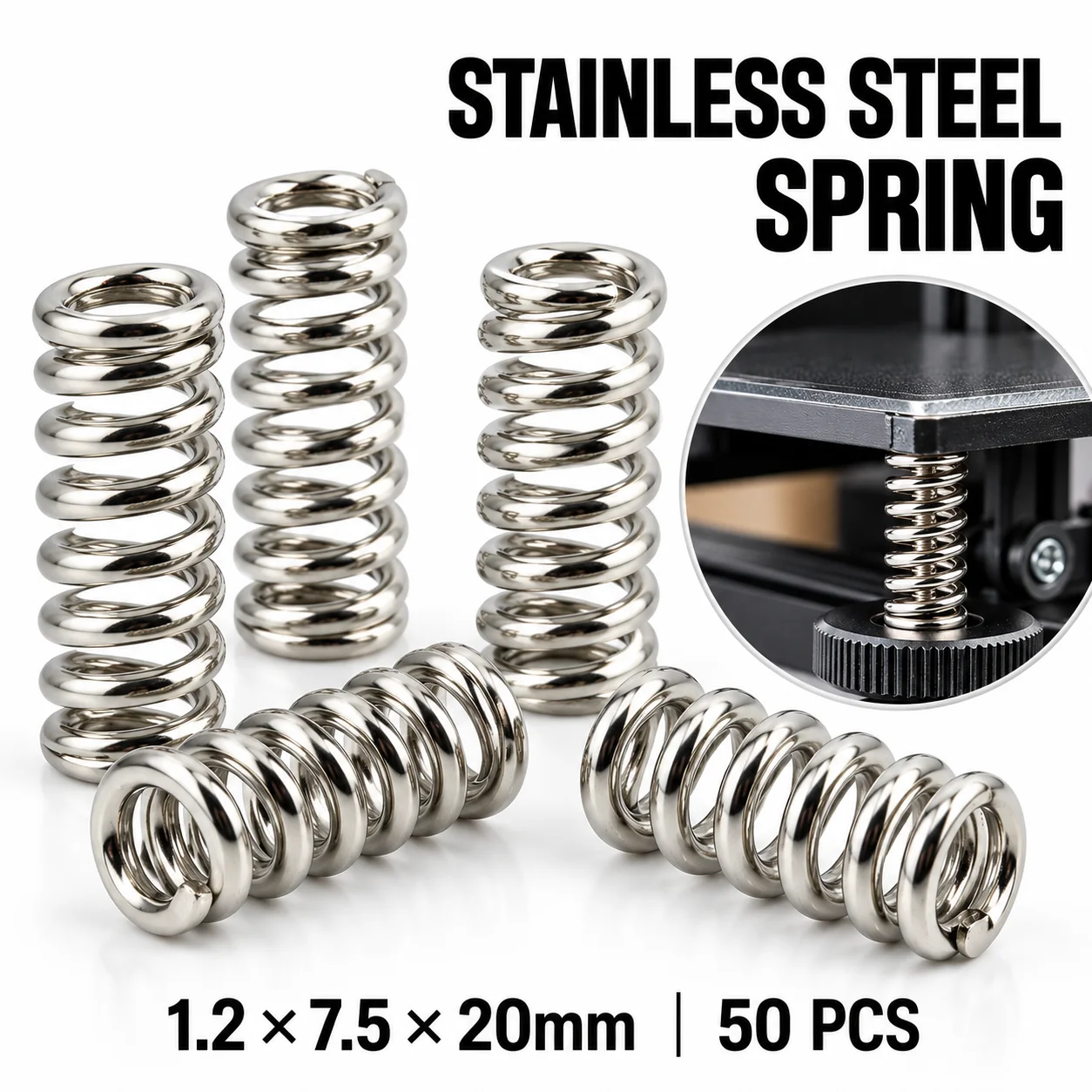 50Pcs Stainless Steel Compression Springs 1.2x7.5x20mm 3D Printer Heated Bed Leveling Spring Extruder Support Parts