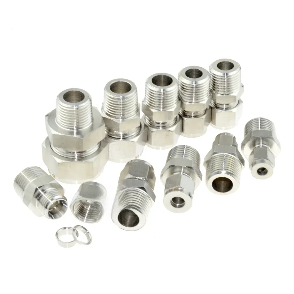 SS 304 Złącze kompresyjne z podwójną tuleją 8 mm 10 mm 12 mm 1/4 1/2 Rura 1/8 1/4" 1/2" Męskie NPT BSP Złączka rurowa ze stali nierdzewnej — zdjęcie 2