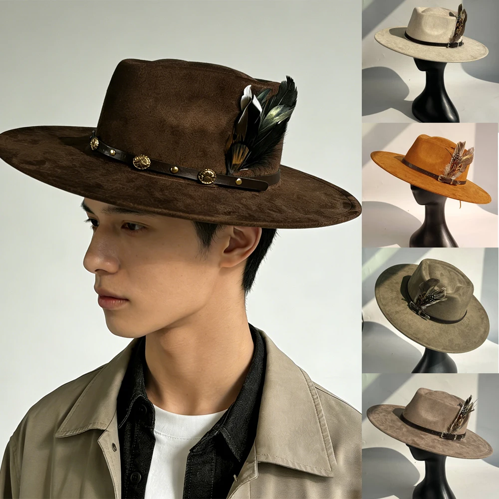 

Unisex vegan suede wide brimmed hat with arrow crown logo engraved suitable for hot stamping luxury Cappello hat